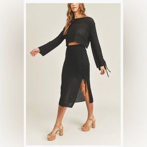 Mable, boho, black, two piece skirt set, with lace up detail
